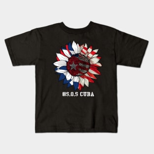 Sunflower SOS Cuba Flag, Cuban Fist, Free Cuba Libre Kids T-Shirt